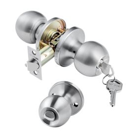 Round Privacy Door Knob for Bedroom Bathroom Satin Nickel Knob Keyed Entry