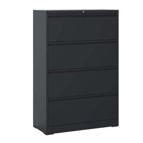 Lateral File Cabinet 4 Drawer, Black Filing Cabinet with Lock, Lockable File Cabinet for Home Office