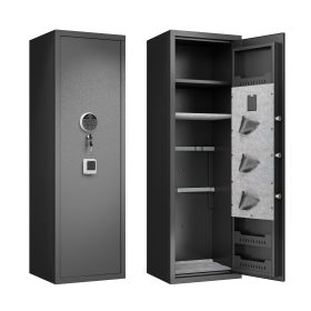Gun Safes For Home Rifle And Pistols, Fingerprint Electronic Safe With Quick Access, Detachable Partition, No Assembly Required, Black (Color: as Pic)