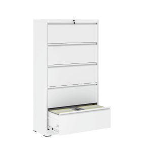 5 Drawer Metal Lateral File Cabinet , White Filing Cabinet with Lock, Lockable File Cabinet for Home Office (Color: as Pic)