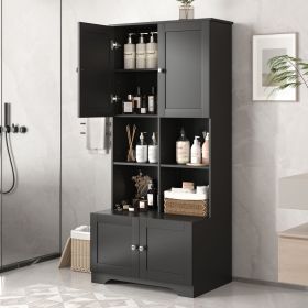 Tall and Wide Bathroom Floor Storage Cabinet, Bathroom Storage Unit, Freestanding Cabinet with 4 Doors, Adjustable Shelves, Open multi-layer Shel (Color: as Pic)