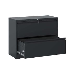 Lateral File Cabinet 2 Drawer, Black Filing Cabinet with Lock, Lockable File Cabinet for Home Office (Color: as Pic)
