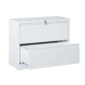 Lateral File Cabinet 2 Drawer, White Filing Cabinet with Lock, Lockable File Cabinet for Home Office (Color: White)
