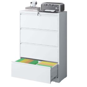 Lateral File Cabinet 4 Drawer, White Filing Cabinet with Lock, Lockable File Cabinet for Home Office (Color: White)